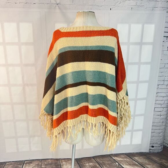 Mantos Eternity Multicolor Southwest Vibe Fringe Sweater Poncho One Size - Picture 5 of 8